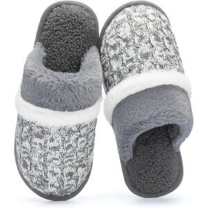 🆕Women's Grey White Cozy Comfy Memory Foam Slippers Slip-On Indoor House Shoes